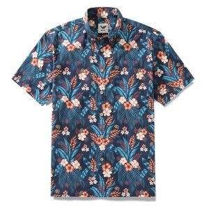 YIUME HAWAIIAN SHIRT TROPICAL NIGHT COTTON BUTTON-DOWN SHORT SLEEVE ALOHA SHIRT